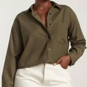 Everlane Olive Green Button-Down Crop Shirt